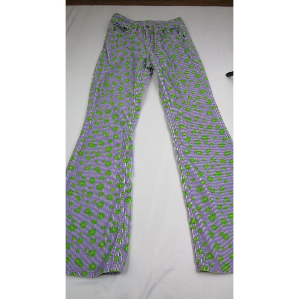 Ragged Jeans Y2K Mid Rise Purple and Green Flower Corduroy Pants Size 24